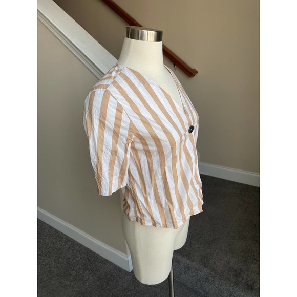 Mango white/tan striped button down short sleeve shirt, size XS - Picture 5 of 12